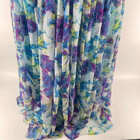 Ashro Lavita Blue Floral V-Neck Dress 1X 16/18 Smocked Waist Short Sleeve - Picture 6 of 16